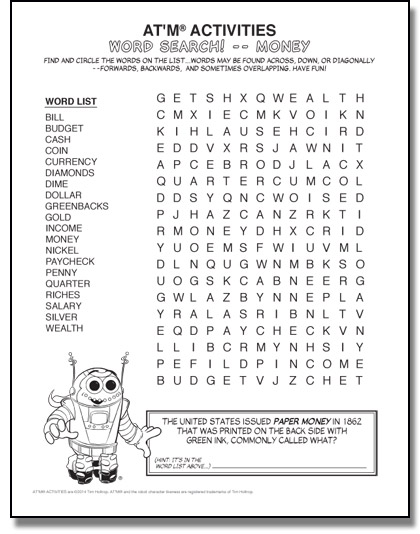 Preview of AT'M® ACTIVITIES -- Word Search -- Money