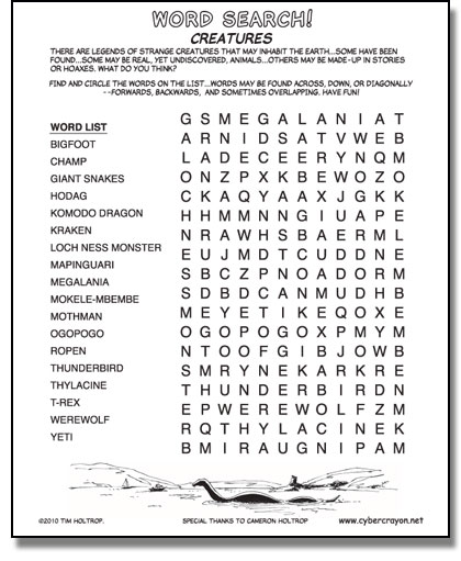 Preview of Word Search - Creatures