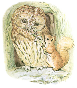 Illustration from the classic children's story The Tale Of Squirrel Nutkin, by Beatrix Potter