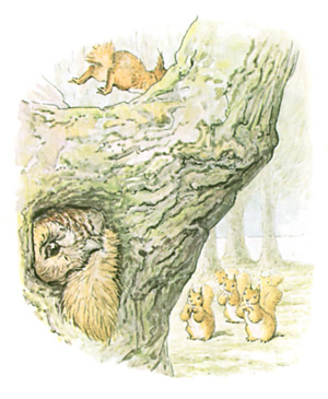 Illustration from the classic children's story The Tale Of Squirrel Nutkin, by Beatrix Potter