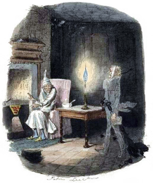 Illustration of Marley's Ghost by John Leech - from the Charles Dickens classic, A Christmas Carol