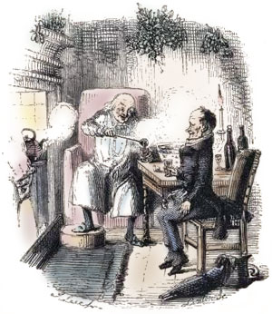 Illustration by John Leech (b/w, color added later) - from the Charles Dickens classic, A Christmas Carol