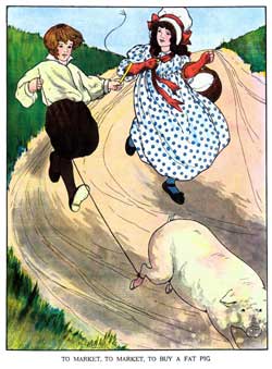 Illustration for the nursery rhyme, To Market, by Blanche Fisher Wright - from The Real Mother Goose