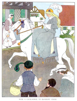Illustration for the nursery rhyme, Banbury Cross, by Blanche Fisher Wright - from The Real Mother Goose
