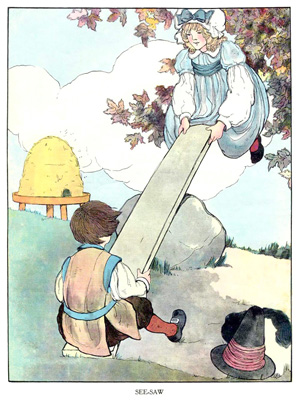 Illustration for the nursery rhyme, See-Saw, by Blanche Fisher Wright - from The Real Mother Goose