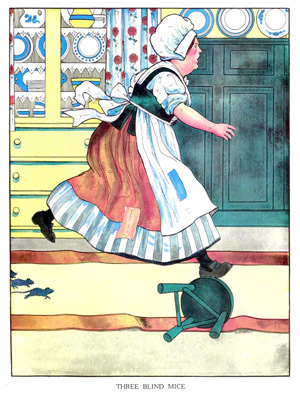 Illustration for the nursery rhyme,Three Blind Mice, by Blanche Fisher Wright - from The Real Mother Goose