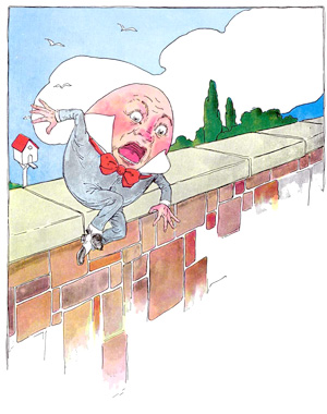 Illustration for the nursery rhyme, Humpty Dumpty, by Blanche Fisher Wright - from The Real Mother Goose
