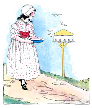 Illustration for the nursery rhyme, Two Pigeons, by Blanche Fisher Wright - from The Real Mother Goose