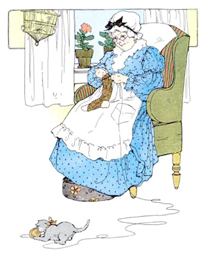 Illustration for the nursery rhyme, My Kitten, by Blanche Fisher Wright - from The Real Mother Goose