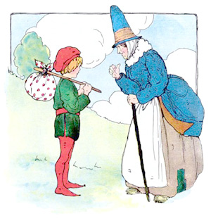 Illustration for the nursery rhyme, A Strange Old Woman, by Blanche Fisher Wright - from The Real Mother Goose